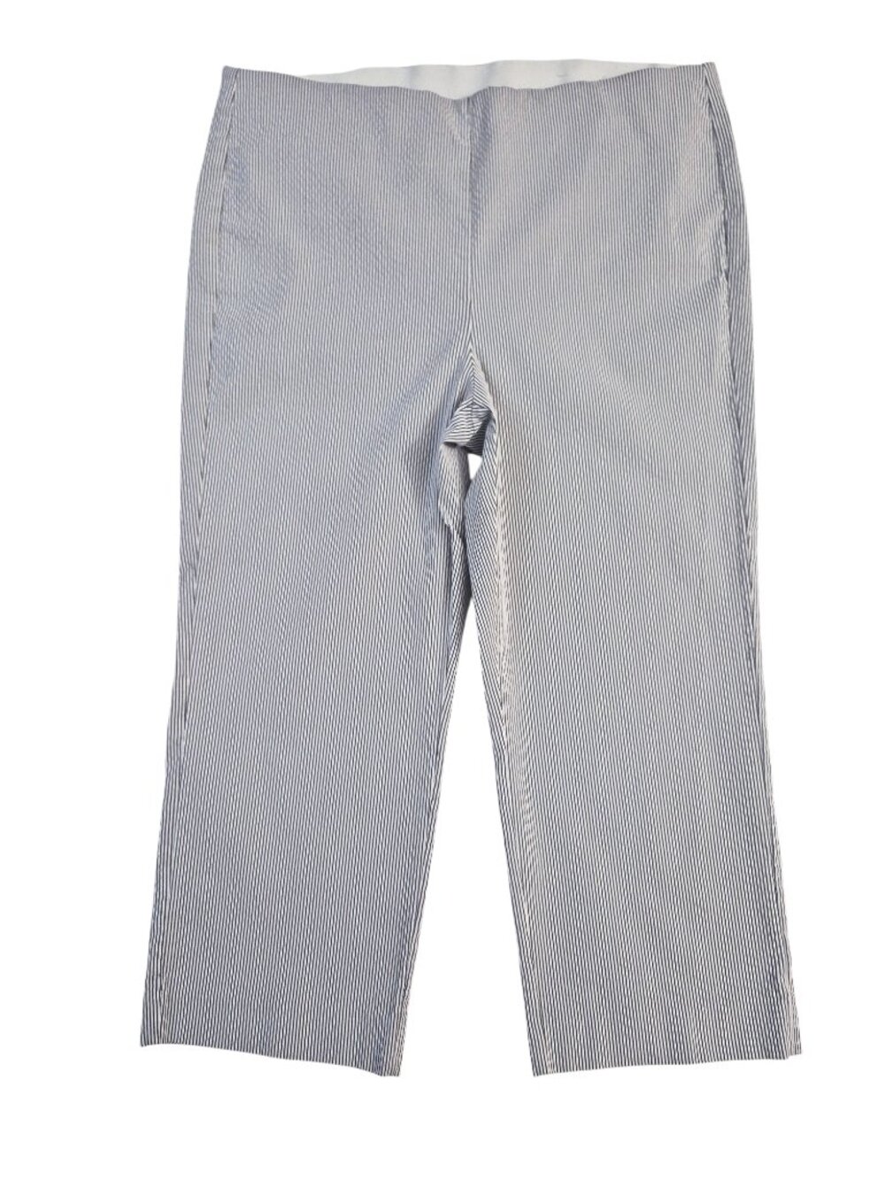 Chico's Seersucker Cropped Pants Striped Pull On Elastic Waist Size 16 or XL